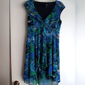 🚨Mosaic Patterned Blue and Green Dress